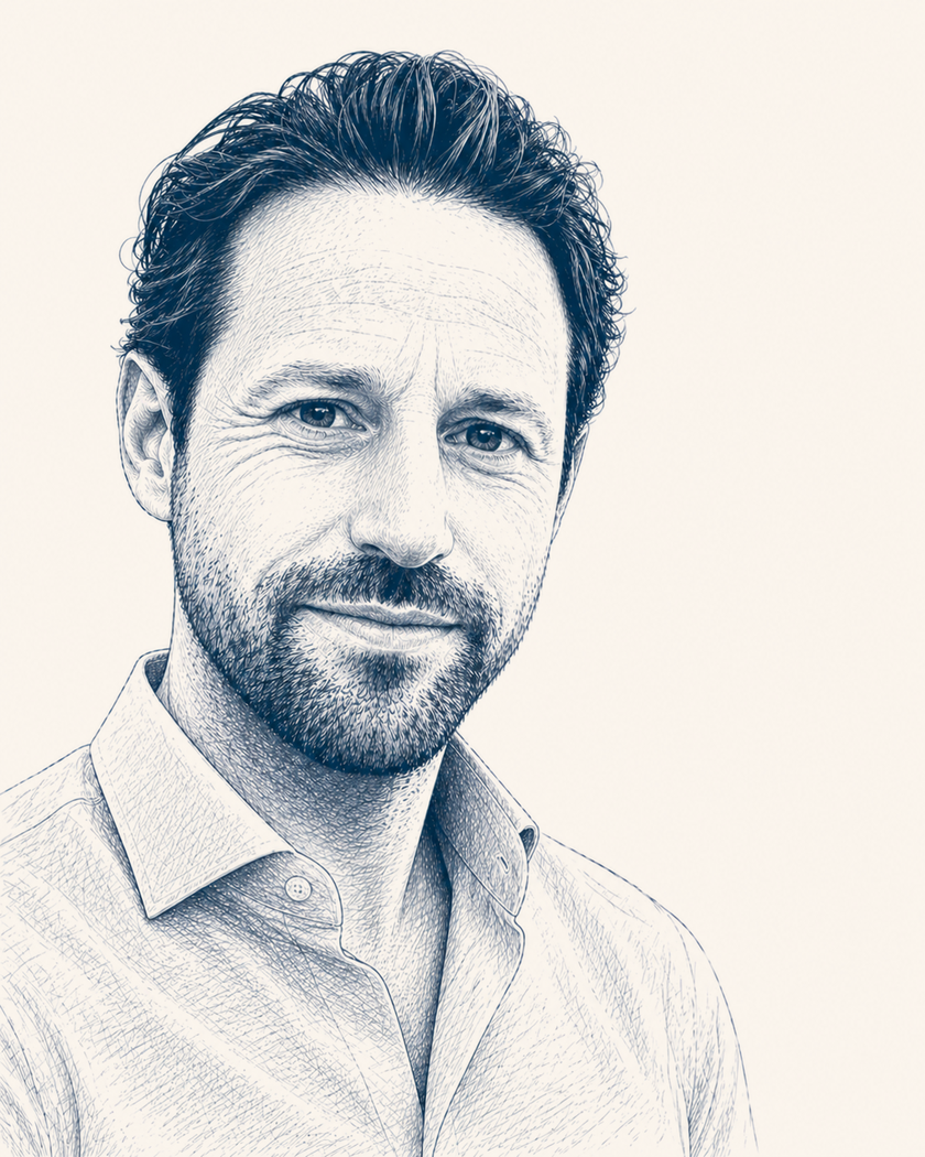 Sander van Meggelen, pen-and-ink portrait